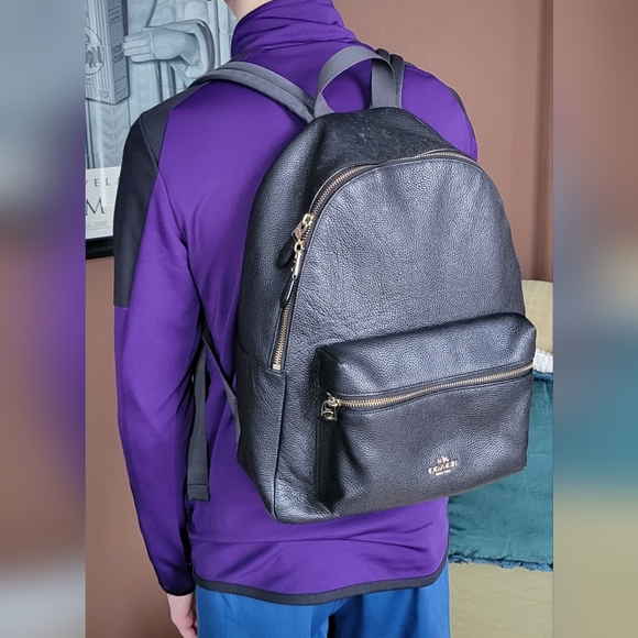 Coach black leather backpack main image 4